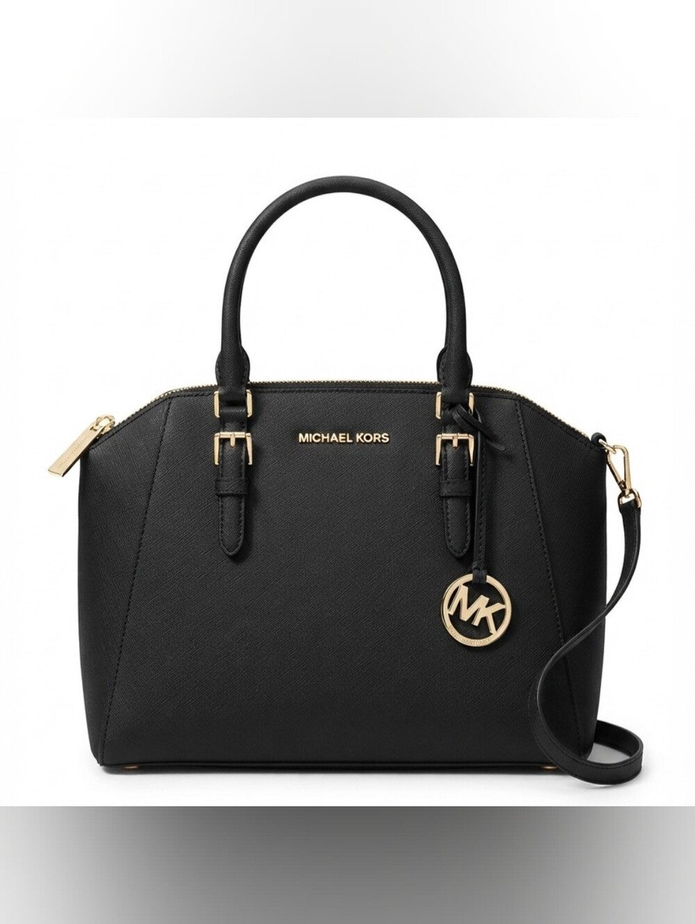 Authentic Michael Kors Black Saffiano Leather Satchel Crossbody Bag